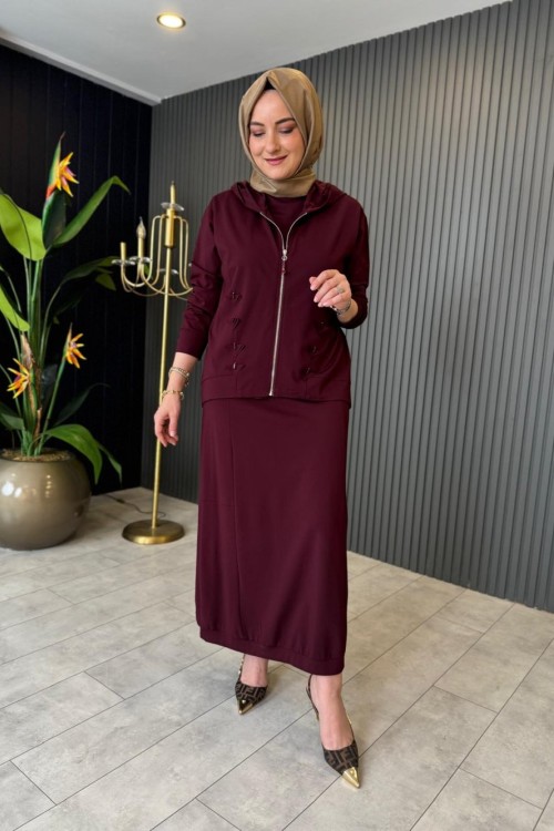 Luna 3lü Etekli Bambu Takım Bordo