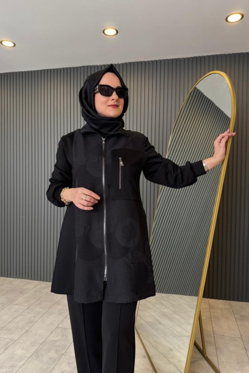 Çift Fermuarlı Ceket Siyah