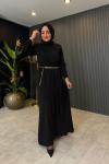 Pilise Detaylı Milano Elbise Siyah