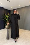 Pul Payet Detaylı Abaya Takım Siyah