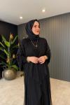 Pul Payet Detaylı Abaya Takım Siyah