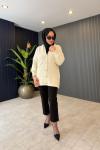 Gold Düğmeli Angora Peluş Hırka Ekru