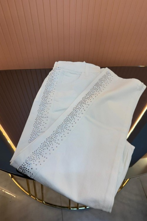 Pırıltı Detaylı Pantolon Beyaz