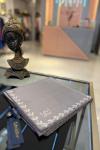 Kenar Yaprak Desenli Twill İpek Eşarp Gri