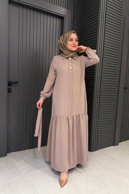 Tasarım Flora Elbise Bej