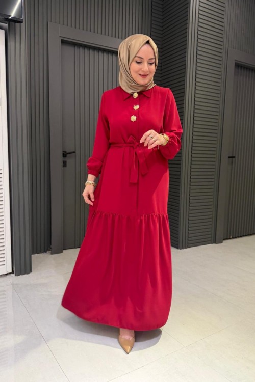 Tasarım Flora Elbise Kırmızı