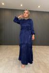 Gül Desenli Roza Elbise Lacivert