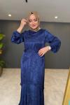 Gül Desenli Roza Elbise Lacivert