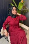 Elsa Saten Yaka Elbise Bordo