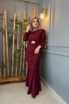 Büzgü Detaylı Adriana Elbise Bordo