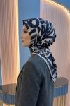 Harf Baskılı Twill İpek Eşarp Lacivert