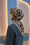 Harf Baskılı Twill İpek Eşarp Tarçın