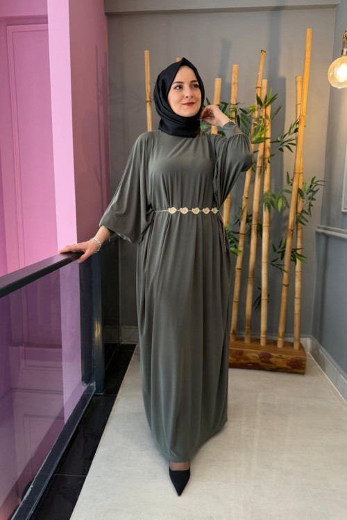 Yarasa Kol Sandy Elbise Mint Yeşili
