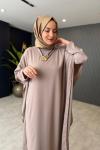 Broş Detaylı Dubai Elbise Bej