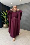 Broş Detaylı Dubai Elbise Mürdüm