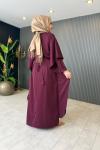 Broş Detaylı Dubai Elbise Mürdüm