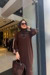 Broş Detaylı Pantolon Takım Kahverengi