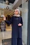 Broş Detaylı Pantolon Takım Lacivert
