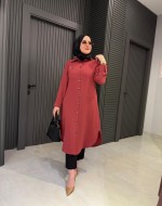 Düğme Detay Cepli Tunik Bordo