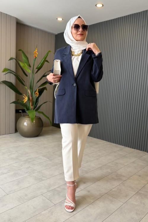 Tencel Lycell Blazer Ceket Lacivert