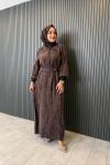 Dilda İpek Kupra Elbise Kahverengi