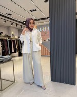Pile Detaylı Etek Pantolon Su Yeşili
