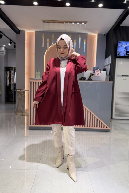 Krep Ceket Bordo