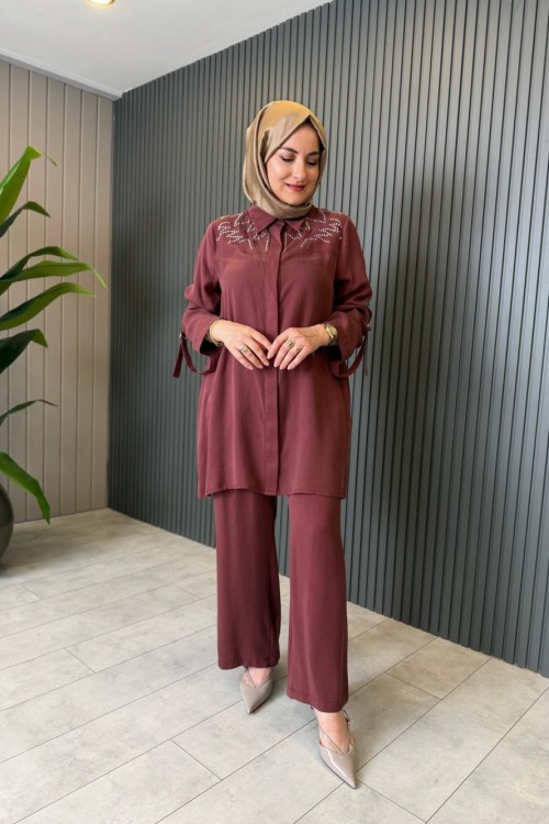 Güliz Pantolon Takım Bordo