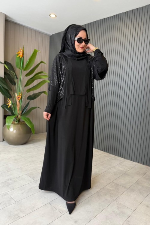 Meysa Pullu Elbise Siyah
