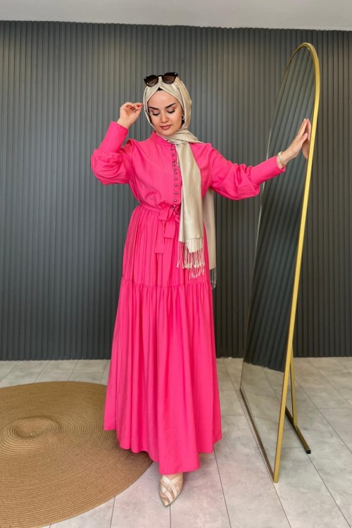 Düğmeli Elbise Pembe