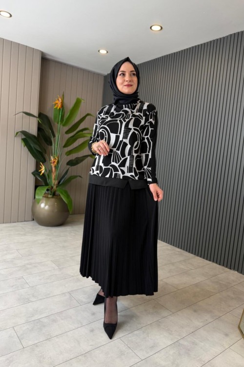 Lara Etekli Takım Siyah