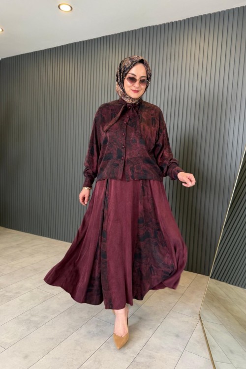 Sıla Etekli Takım Bordo