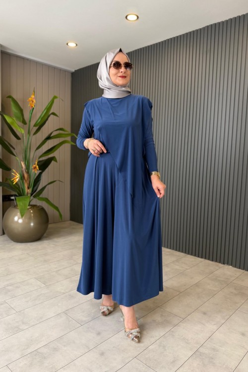 Lazer Kesim Rahat Tiril Takım İndigo Mavi