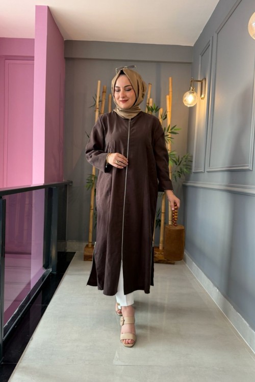 Fermuarlı Oversize Kap Kahve