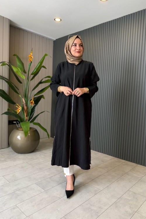 Fermuarlı Oversize Kap Siyah