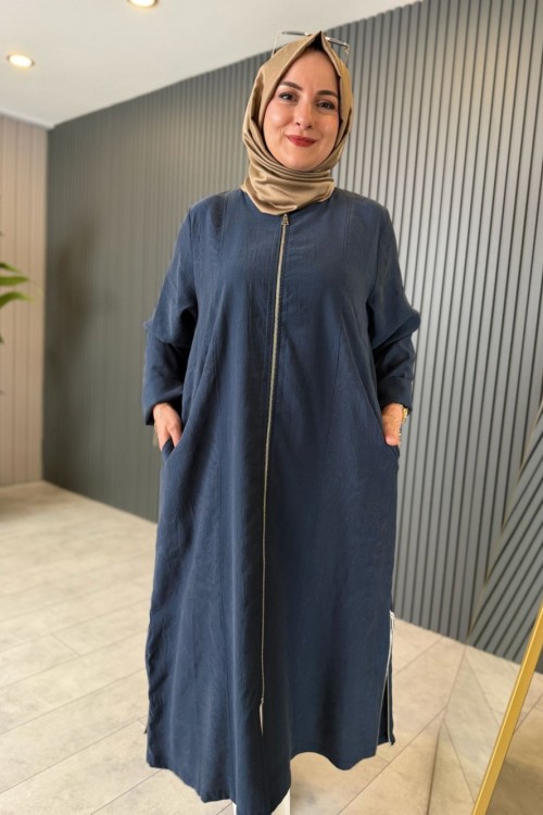 Fermuarlı Oversize Kap Lacivert