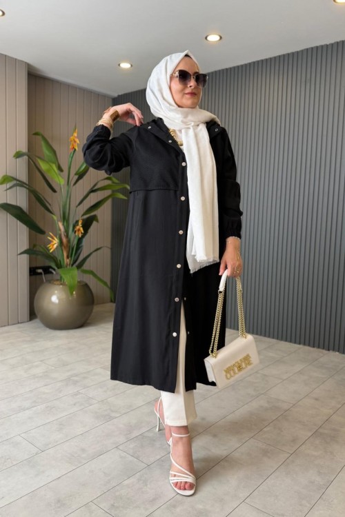 File Detaylı Kap Siyah