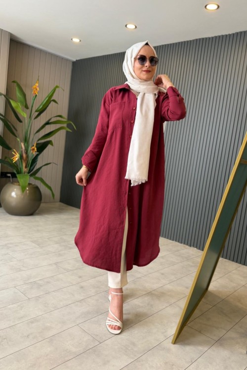 Modal Tunik Gömlek Bordo