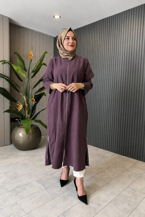 Fermuarlı Oversize Kap Mürdüm