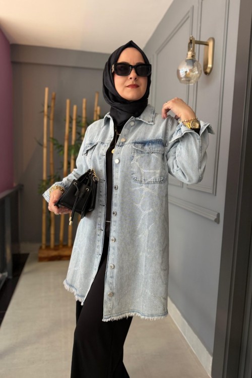 Işıltı Kot Ceket Bebe Mavisi