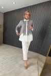 Çizgili Taşlı Gömlek Siyah