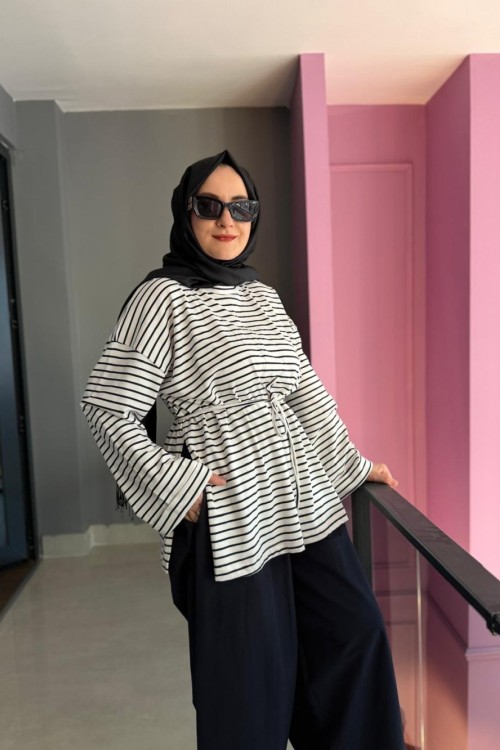 Çizgili Tunik  Lacivert