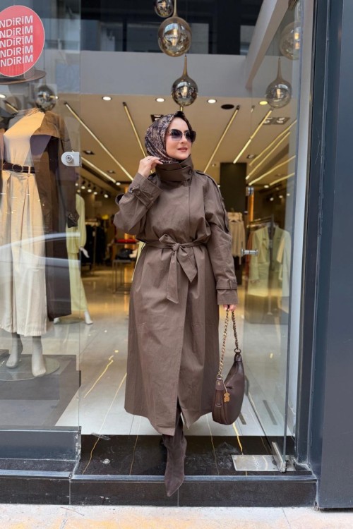 Oversize STD Trençkot Kahverengi
