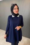 Yaka Taş Detaylı Tunik Lacivert