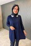 Yaka Taş Detaylı Tunik Lacivert