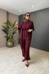 Bambu Pantalon Takım Bordo