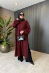 Yırtmaç Detaylı Swet Elbise-Tunik Bordo