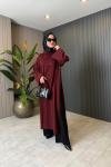 Yırtmaç Detaylı Swet Elbise-Tunik Bordo