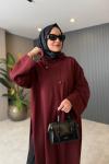 Yırtmaç Detaylı Swet Elbise-Tunik Bordo
