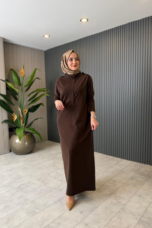 Balıkçı Yaka Bora Elbise Kahverengi